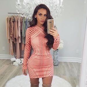 Carli Bybel x Missguided coral lace cut out dress